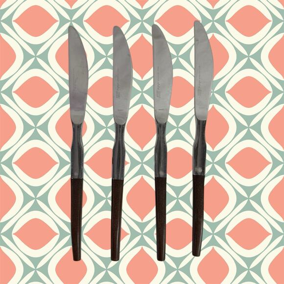 Ekco Eterna La Joya VTG Set 4 Butter Knives Stainless Steel Faux Wood Flatware - Picture 2 of 11